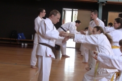Mistrovský kandidát Martin Čipera, 1. kyu při opravě žáků na semináři.
